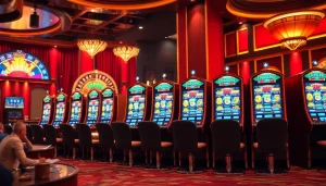 Rasakan sensasi slot deposit pulsa tanpa potongan dengan mesin berwarna-warni dan pemain penuh semangat yang sedang beraksi.