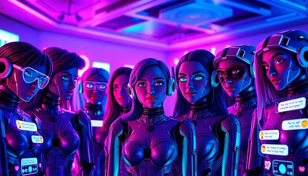 Engaging NSFW AI chat avatars interacting in a vibrant digital room.
