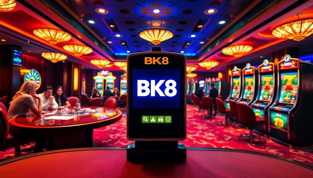 Players enjoying exciting games at BK8, featuring vibrant slot machines and casino tables.