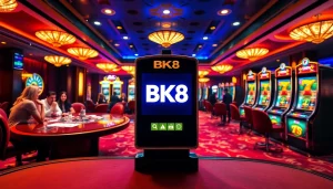 Players enjoying exciting games at BK8, featuring vibrant slot machines and casino tables.