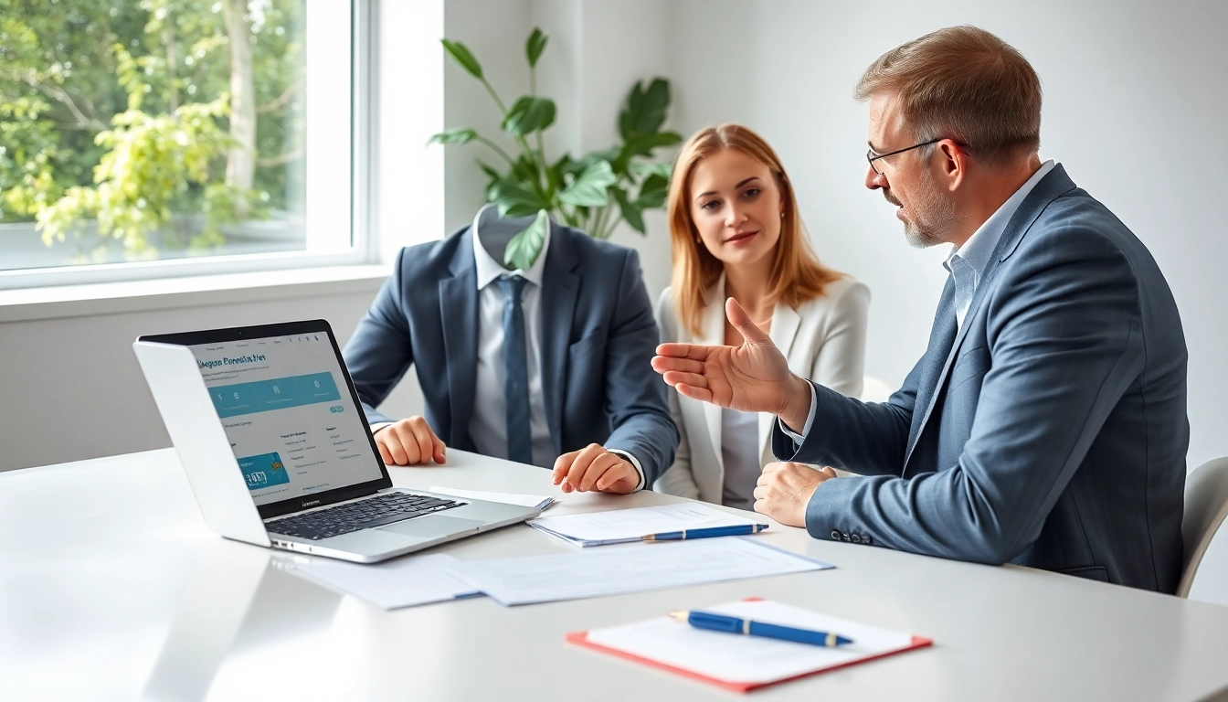 Membahas cara deposit 1k dengan penasihat keuangan di kantor yang modern.