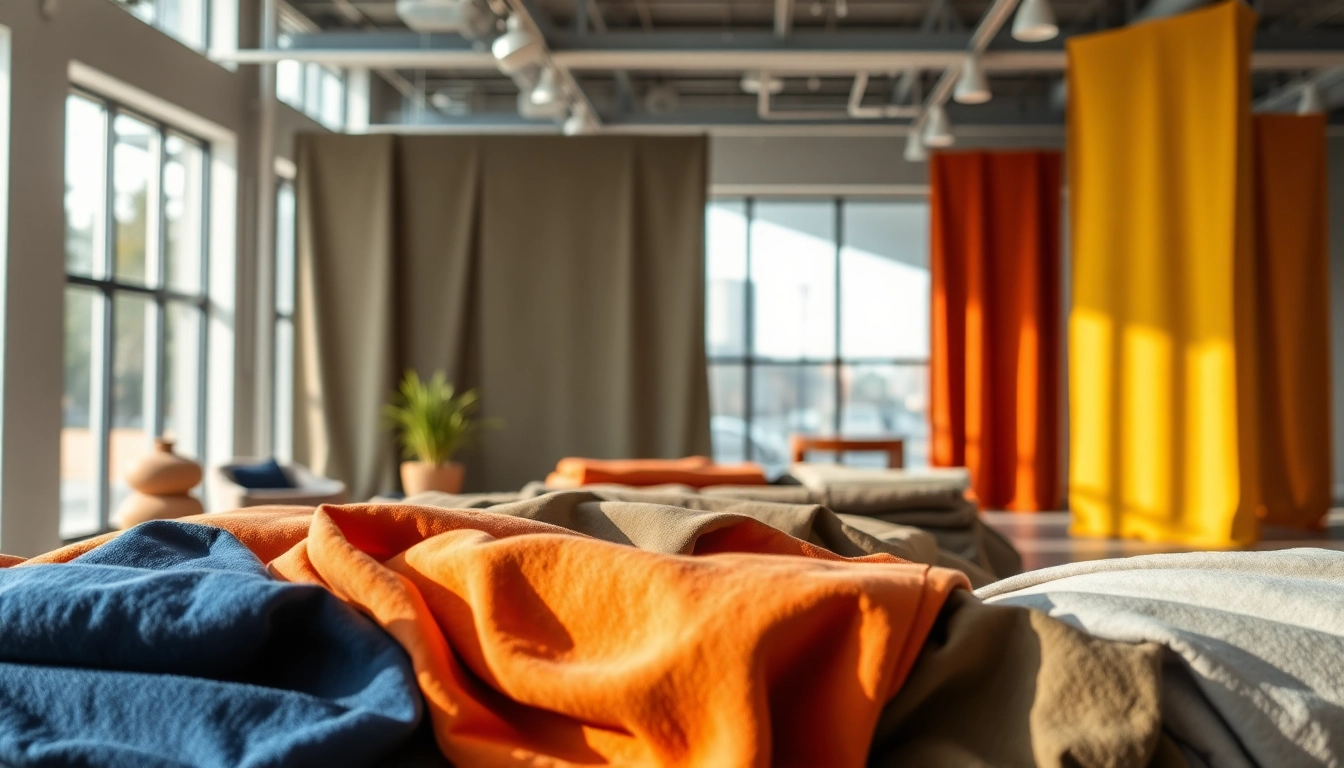 Ontdek moderne canvas stoffen met een rijke textuur en stijlvolle kleuren in een galerij.