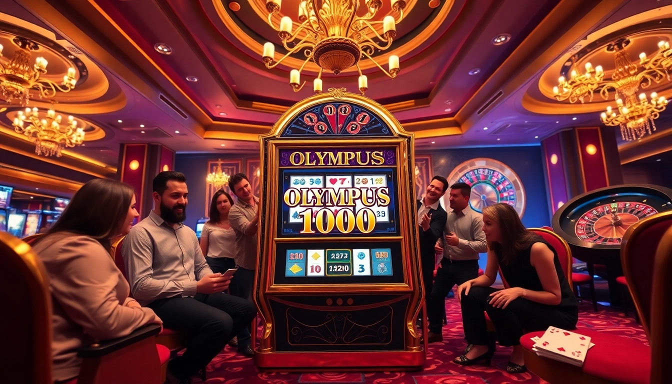 Para penjudi menikmati mesin slot Olympus 1000 di lingkungan kasino mewah.
