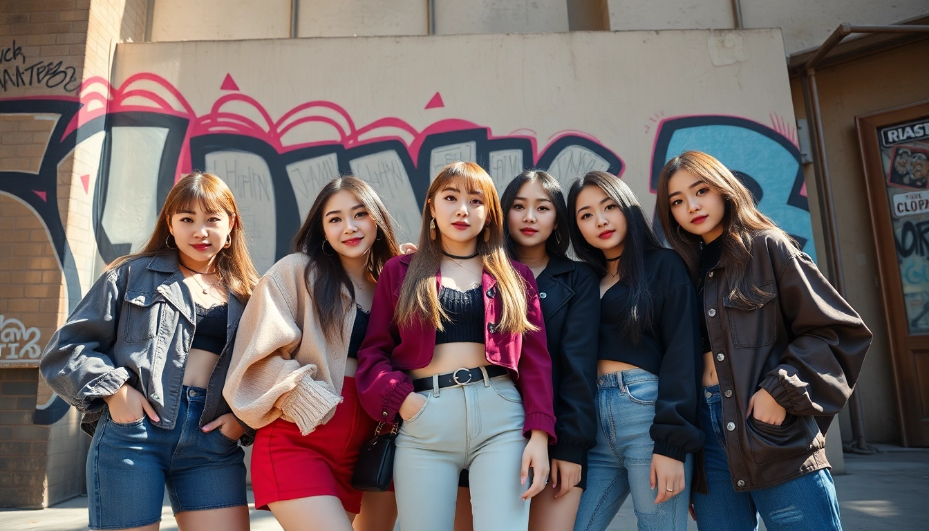Blackpink members showcasing their unique styles in a vibrant urban setting.
