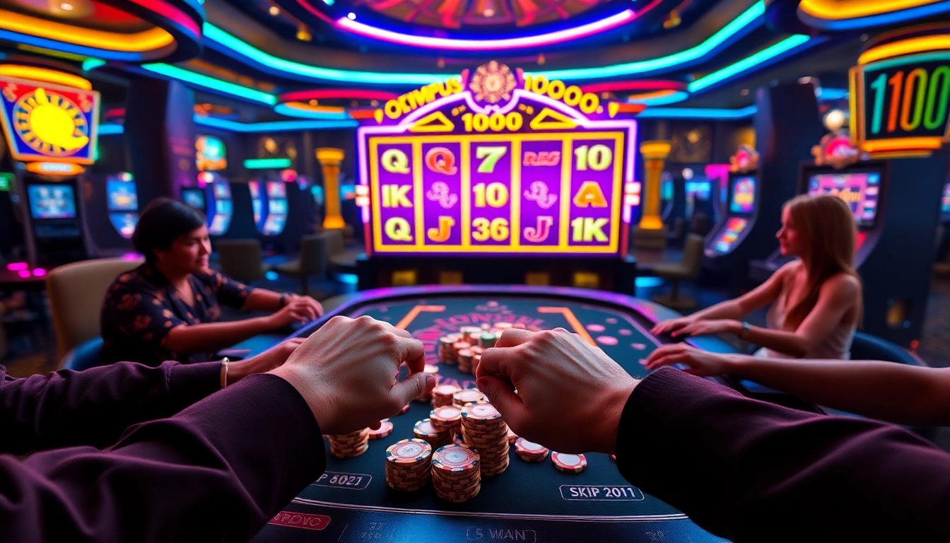 Players enjoying the Olympus 1000 slot experience at a luxurious casino table