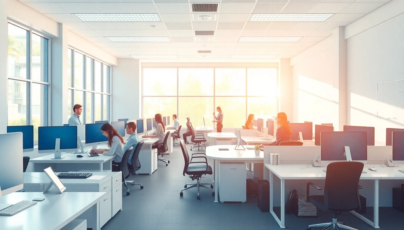 Efficient workspace in a typing center showcasing modern technology and inviting atmosphere.