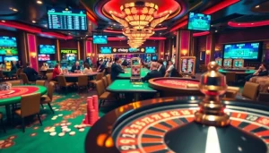 Link alternatif sbobet in a vibrant casino setting with poker chips and roulette wheel.