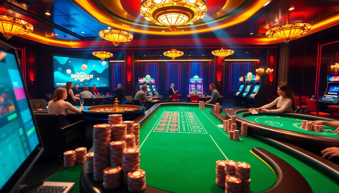 Une expérience de jeu palpitante dans un casino en ligne Français avec des tables vibrantes, des jetons et un gameplay en ligne.