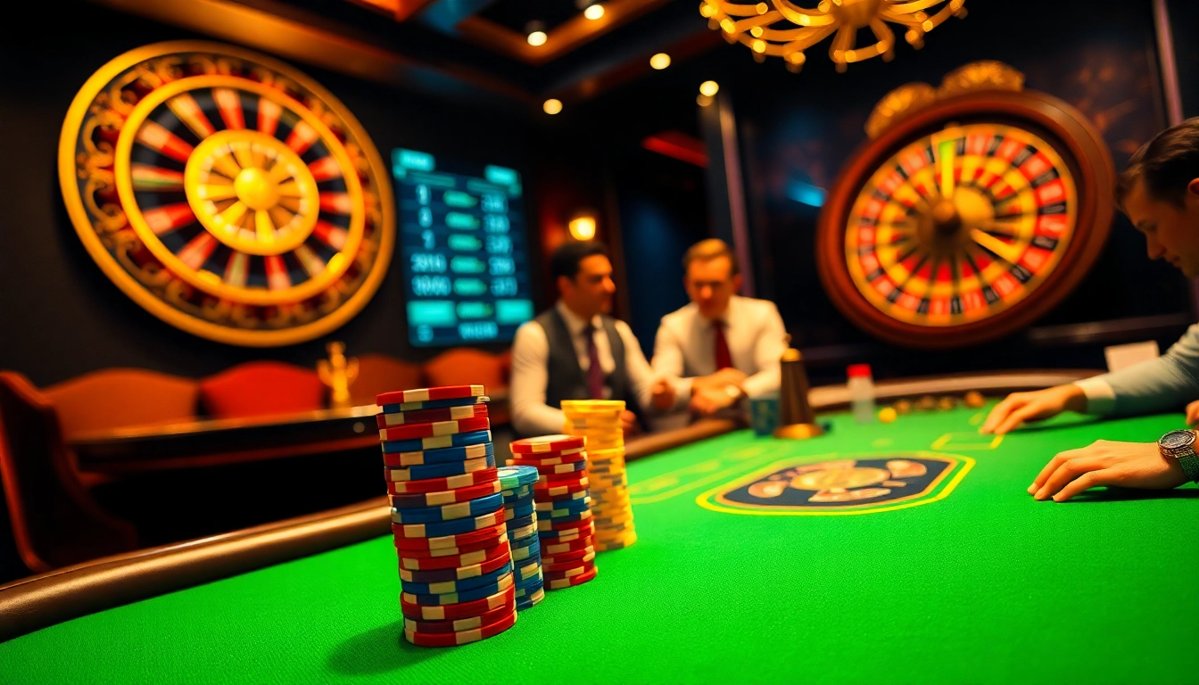 Découvrez l'excitation du casino en ligne Français avec une scène de table de poker dynamique mettant en scène des joueurs et des jetons.