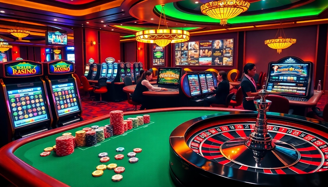Expérience de casino en ligne Français présentant des tables vibrantes et des jeux passionnants dans un cadre luxueux.