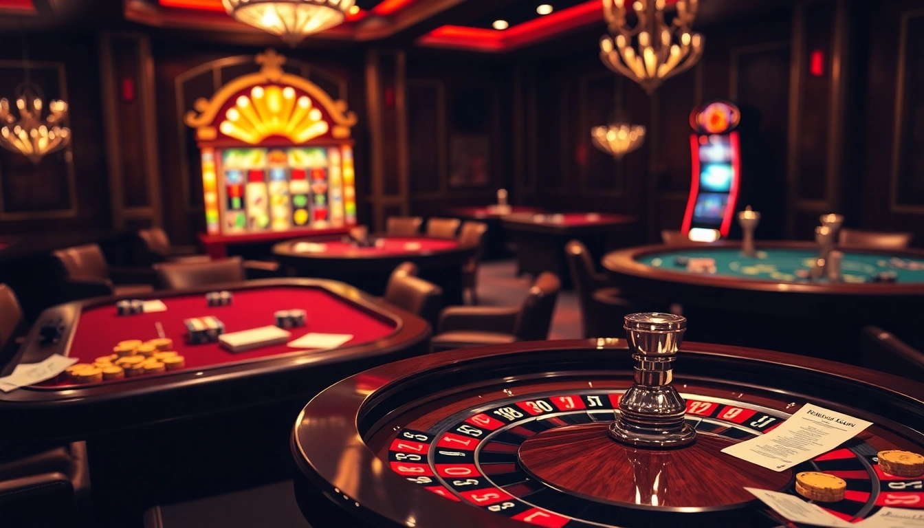 Une expérience de jeu palpitante dans casino en ligne France avec roulette, jetons de poker et tables vibrantes.