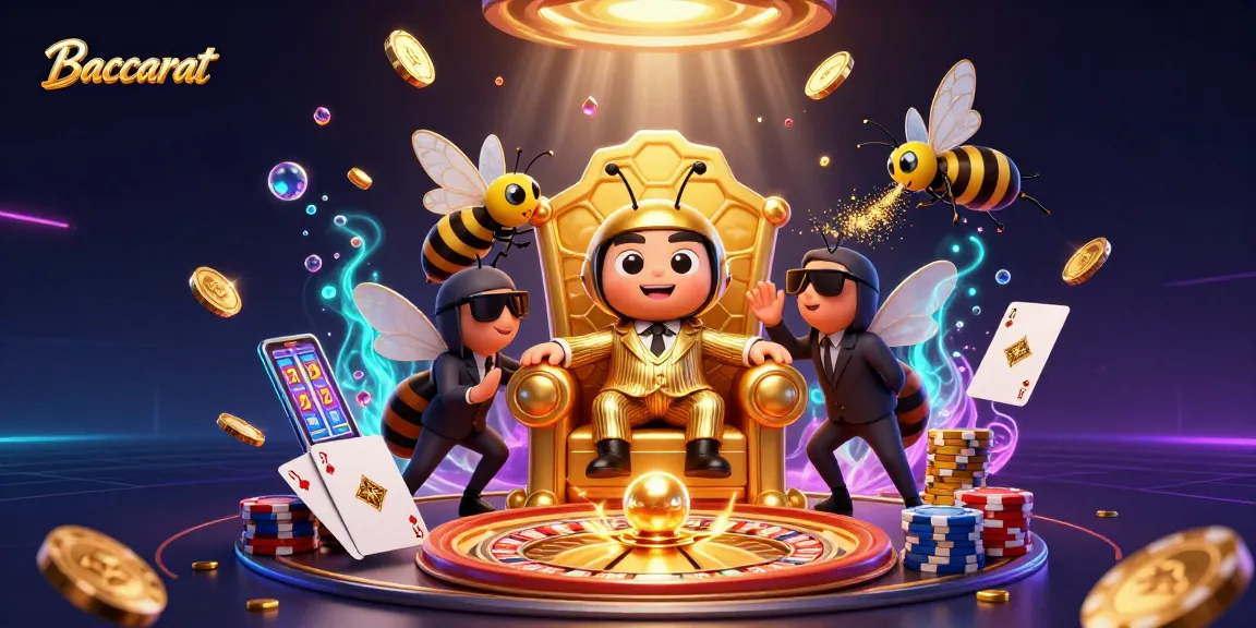 Baccarat game experience with a unique bumblebee mob boss in an intricate casino setting.