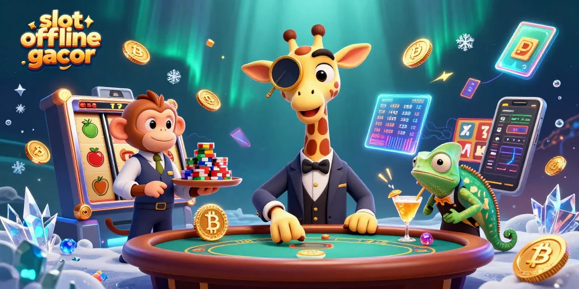 Menang jackpot di slot offline gacor dengan ilustrasi gajah bergaya dandy dan karakter kasino menarik.