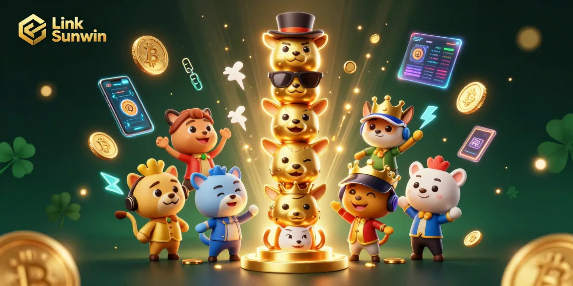 Engage in thrilling gameplay with a vibrant Link Sunwin casino scene featuring dynamic characters and crypto elements.